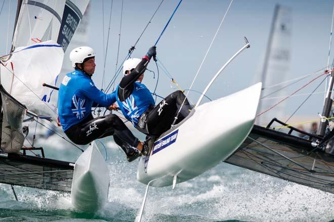 Ben Saxton and Hannah Diamond, Nacra17 - 2014 Sail for Gold Regatta ©  Paul Wyeth / RYA http://www.rya.org.uk